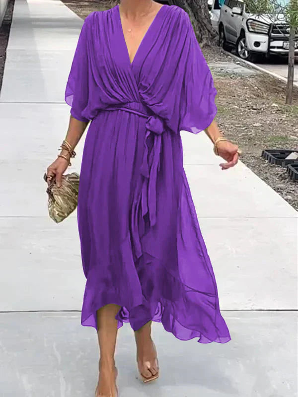 Edmonton Essence™ | Silk Chiffon V-Neck Dress