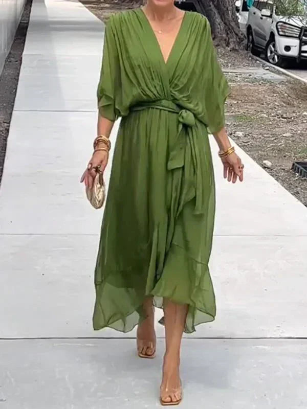 Edmonton Essence™ | Silk Chiffon V-Neck Dress