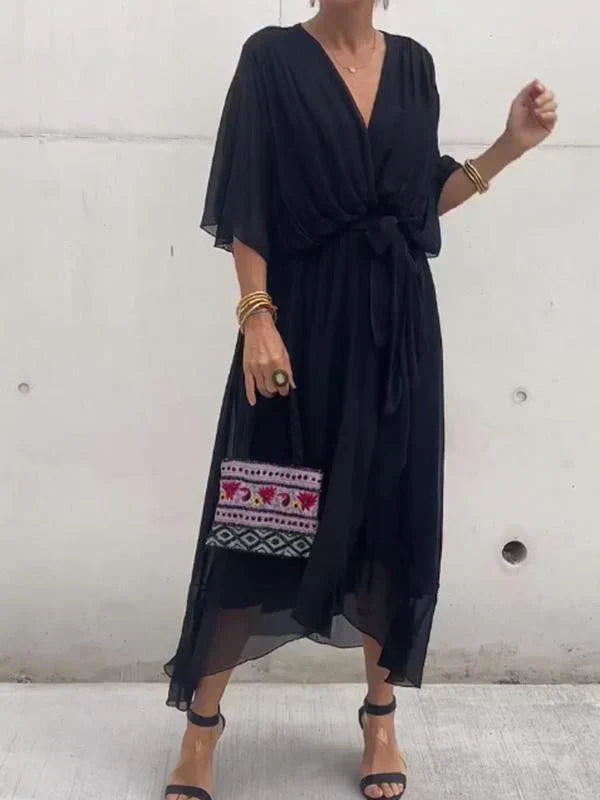 Edmonton Essence™ | Silk Chiffon V-Neck Dress