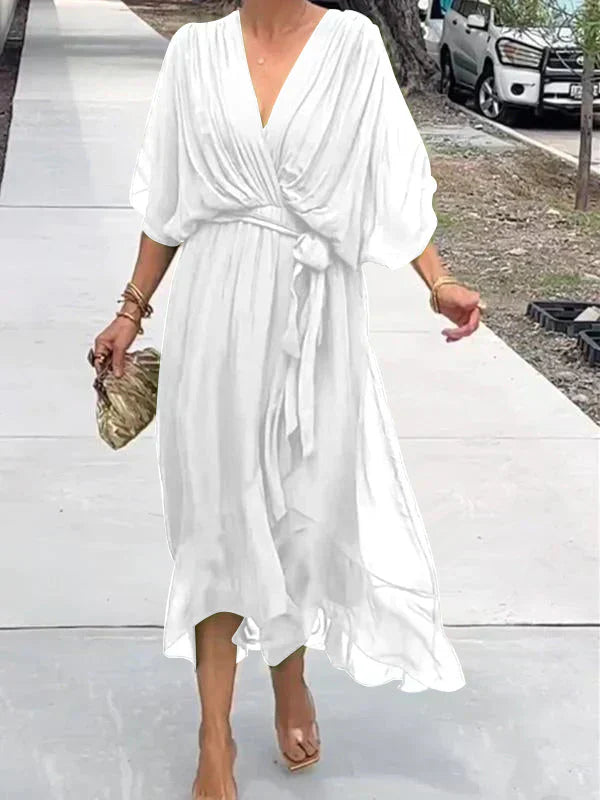Edmonton Essence™ | Silk Chiffon V-Neck Dress