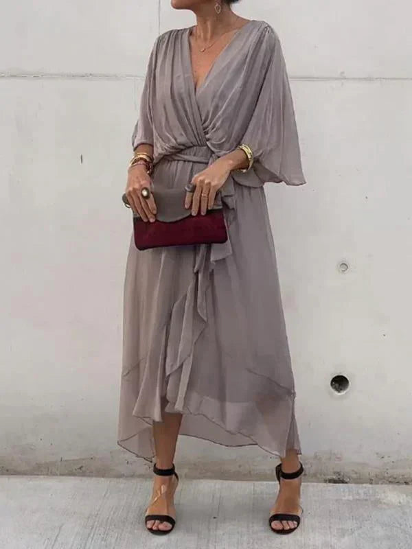 Edmonton Essence™ | Silk Chiffon V-Neck Dress