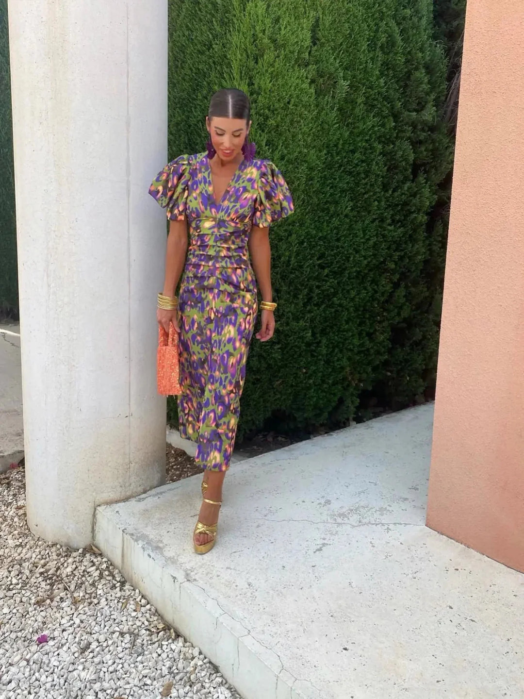 BB™ | Colourful Dress with Pleated Sleeves