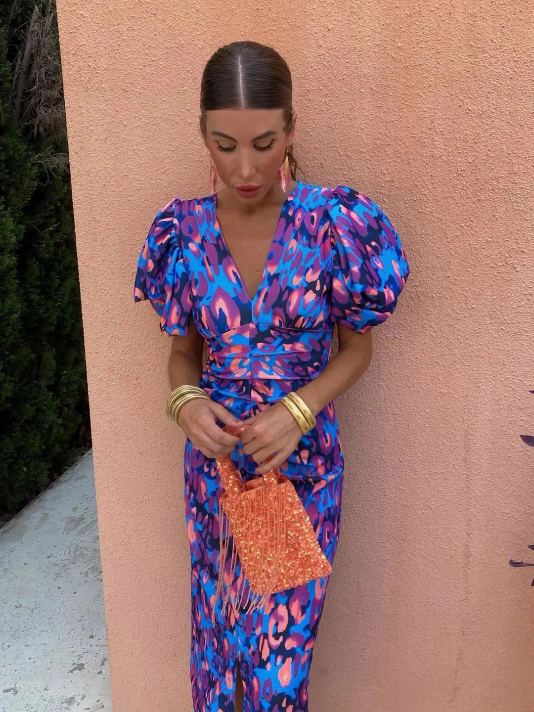 BB™ | Colourful Dress with Pleated Sleeves