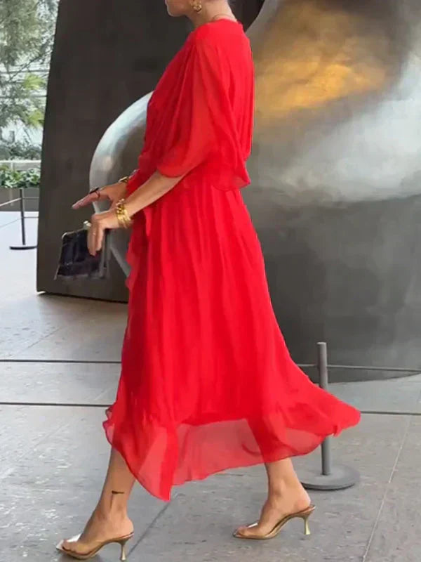 Edmonton Essence™ | Silk Chiffon V-Neck Dress