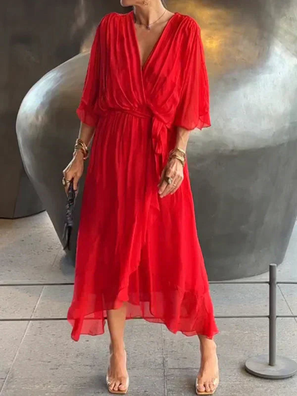 Edmonton Essence™ | Silk Chiffon V-Neck Dress