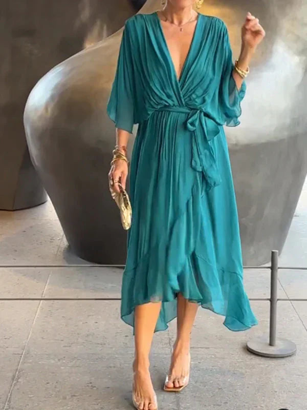 Edmonton Essence™ | Silk Chiffon V-Neck Dress